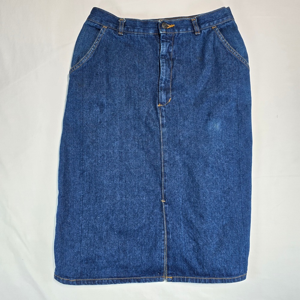 Vintage Montgomery Ward Denim Midi Skirt‎ Blue Cotton High Waist Plus Size 18